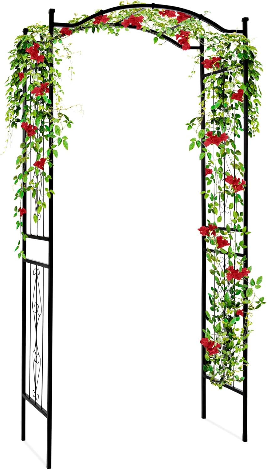 Best Choice Products 92in Steel Garden Arch Arbor Trellis for Outdoor, Yard, Garden, Climbing Plants w/Decorative Wire Lattice - Black