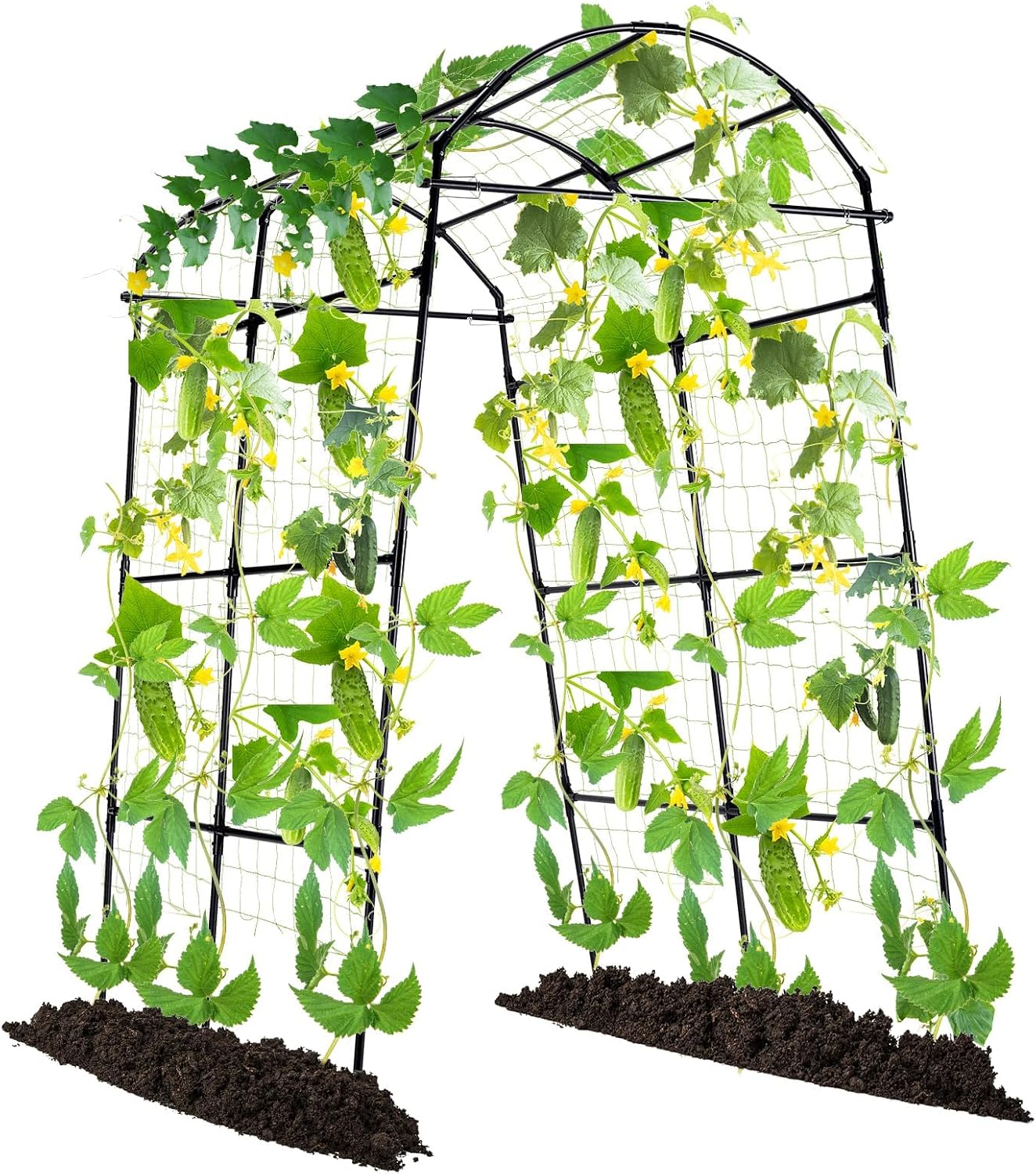 Lalahoni Garden Arch Trellis for Climbing Plants Outdoor, 80 Inch Tall Grape Trellis Metal Vine Plants Support Flower Vegetable Tomato, Cucumber Trellis for Raised Bed, Black