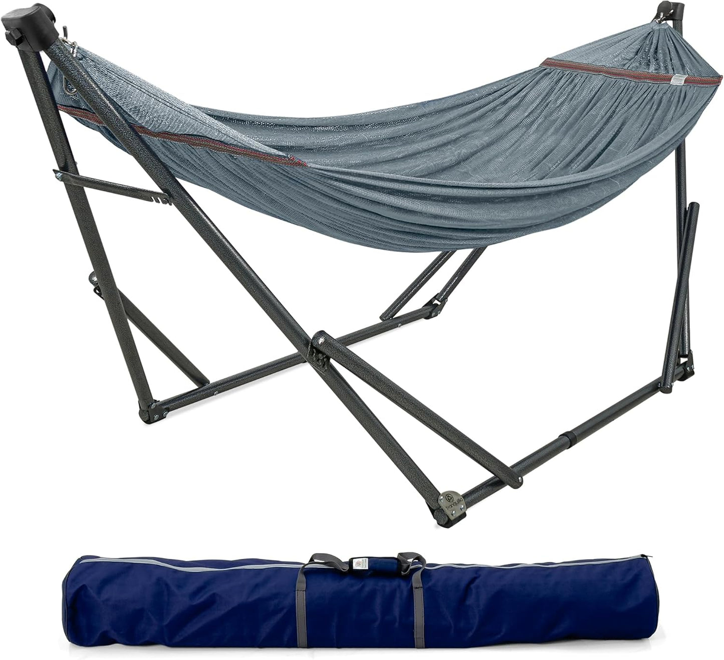 Tranquillo Camping Hammock and Stand, Collapsible Camping Hammock and Stand, 600 lbs Capacity Foldable Hammock for 2 Persons, Premium Noiseless No Screws Heavy Duty Multifunctional Stand, Blue