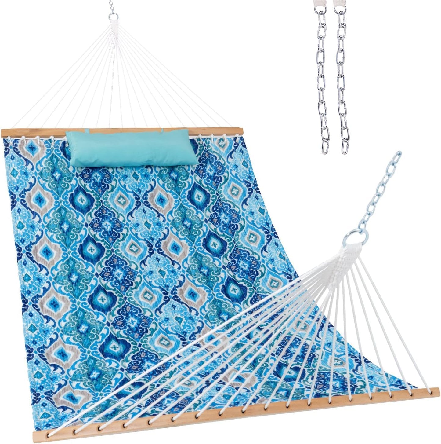 Lazy Daze Hammocks 12 FT Double Layered Quilted Fabric Hammock Swing with Pillow and Carrying Bag, Elegant Tassels and Spread Bar Heavy Duty Stylish for Two Person, Floral