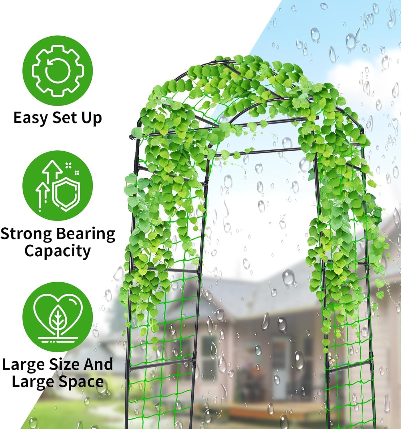 Cucumber Trellis, 6.7ft Tall Garden Arch Trellis for Climbing Plants Outdoor Arbor Support Vine Vegetable Tomato Bean Pea Grape Squash Pumpkin Cucumber Trellis Raised Bed, Lightweight, Black