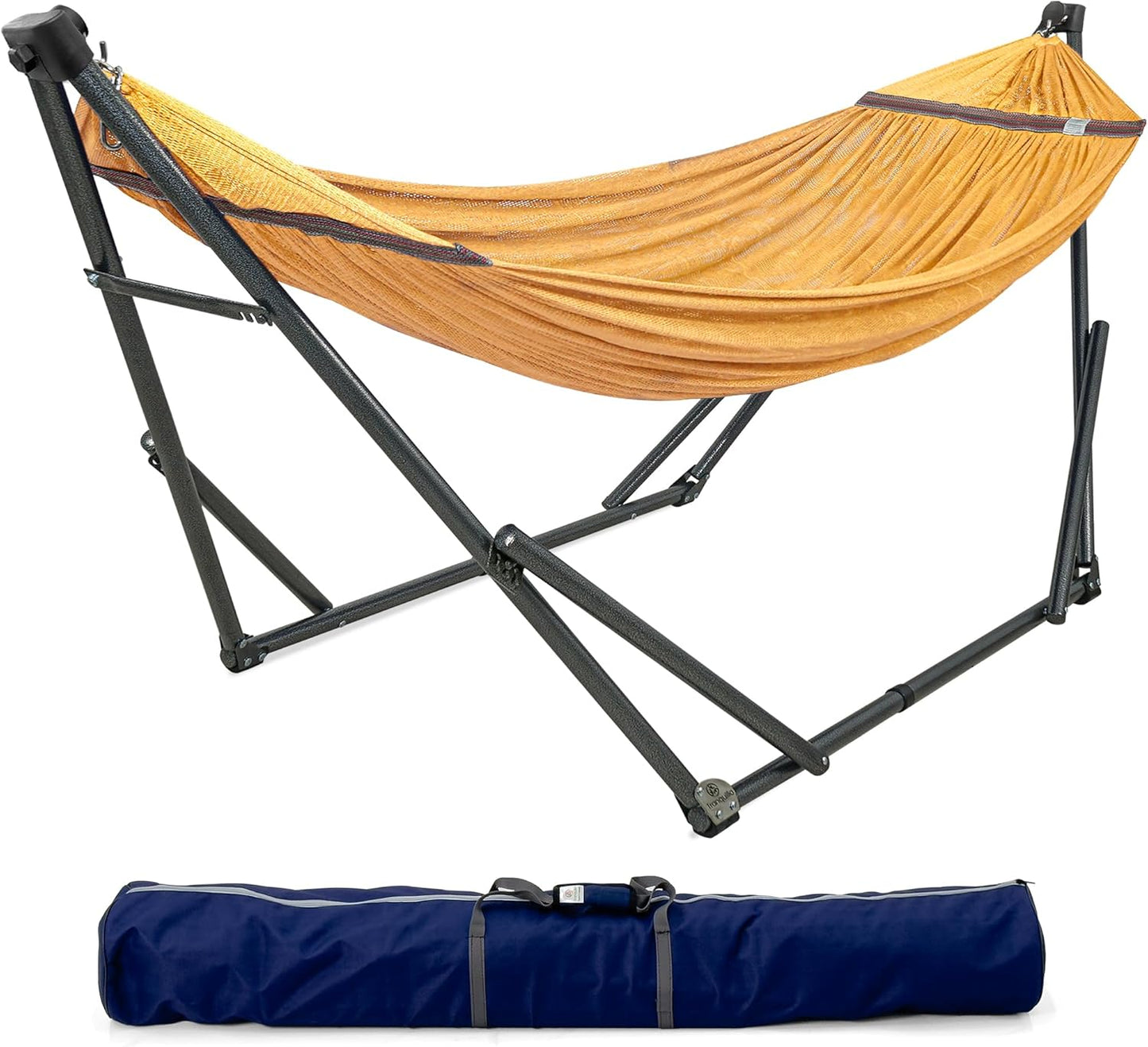 Tranquillo Camping Hammock and Stand, Collapsible Camping Hammock and Stand, 600 lbs Capacity Foldable Hammock for 2 Persons, Premium Noiseless No Screws Heavy Duty Multifunctional Stand, Blue