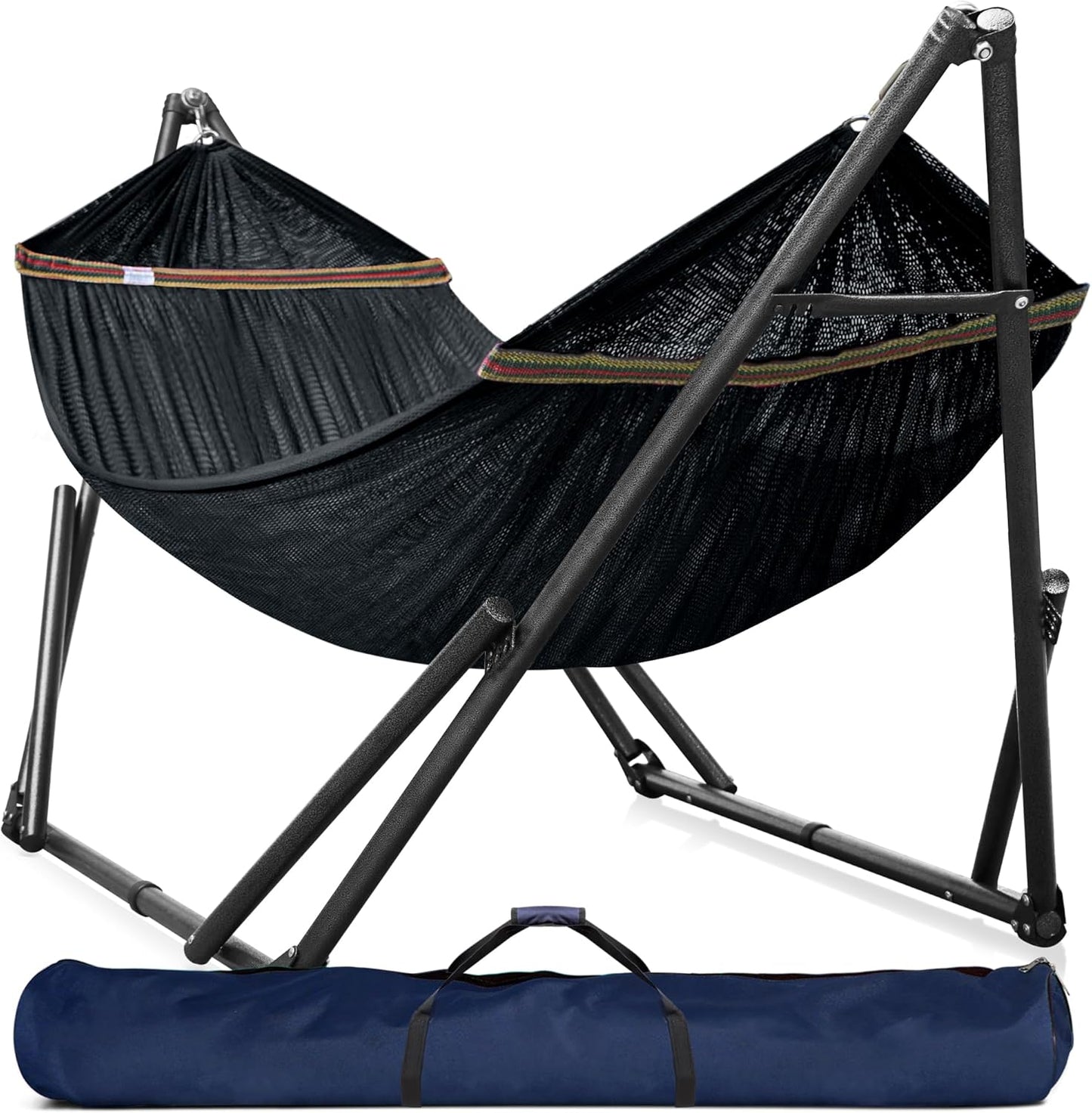 Tranquillo Universal Double Hammock with Stand Included for 2 Persons/Foldable Hammock Stand 600 lbs Capacity Portable Case - Inhouse, Outdoor, Camping, Sky