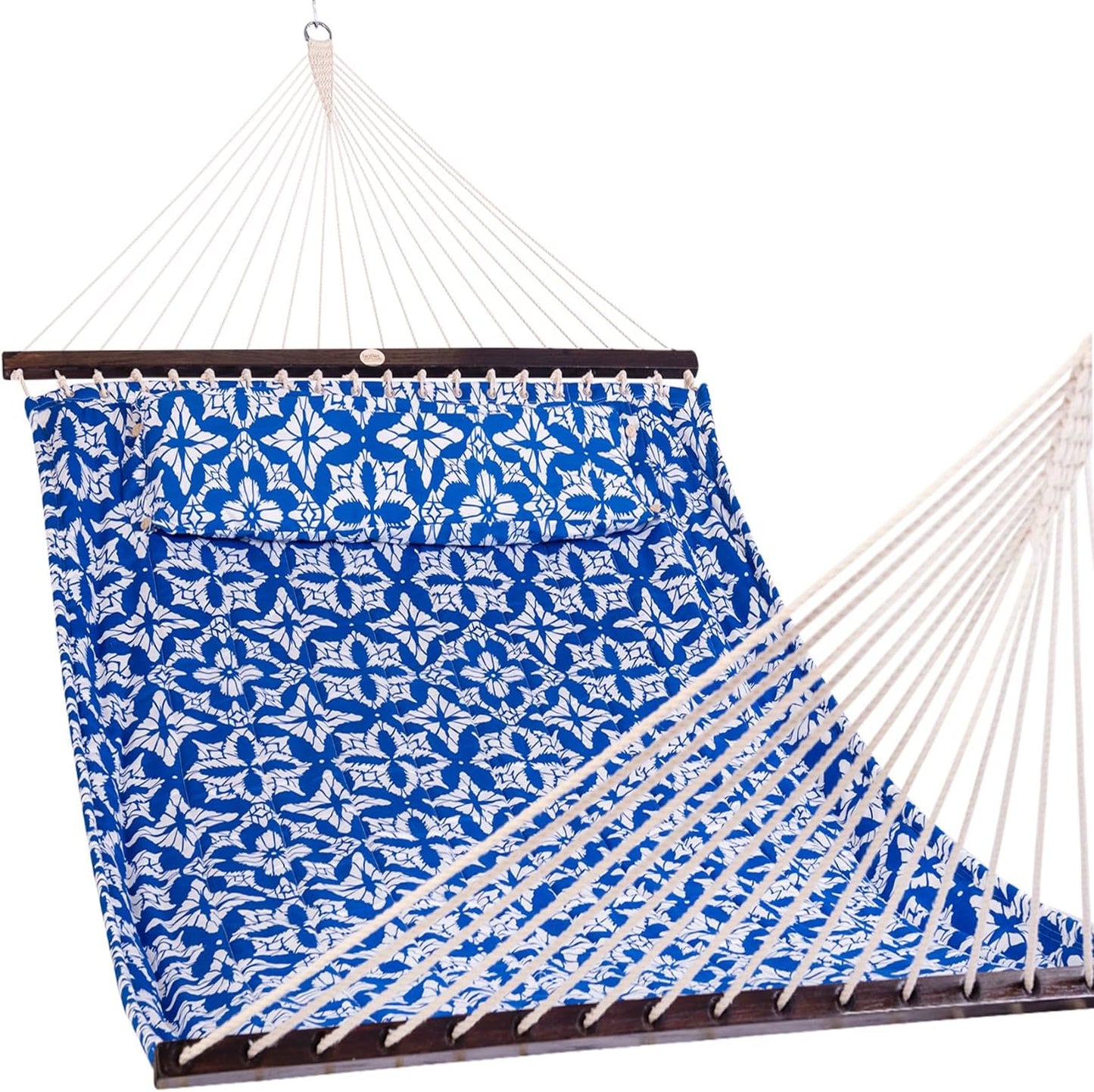 Lazy Daze Hammocks 12 FT Double Layered Quilted Fabric Hammock Swing with Pillow and Carrying Bag, Elegant Tassels and Spread Bar Heavy Duty Stylish for Two Person, Floral
