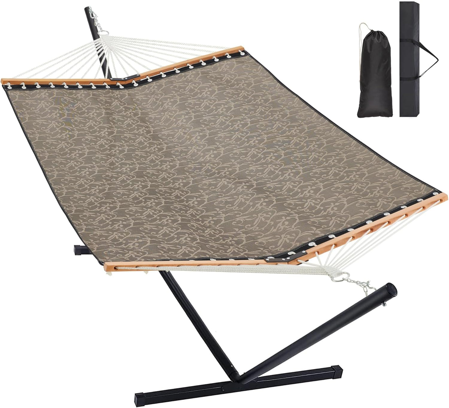 Two Person Hammock with Stand Heavy Duty, Outdoor Patio Hammock with Portable Steel Stand, Large Double Hammocks,480lbs Capacity.(Off White)