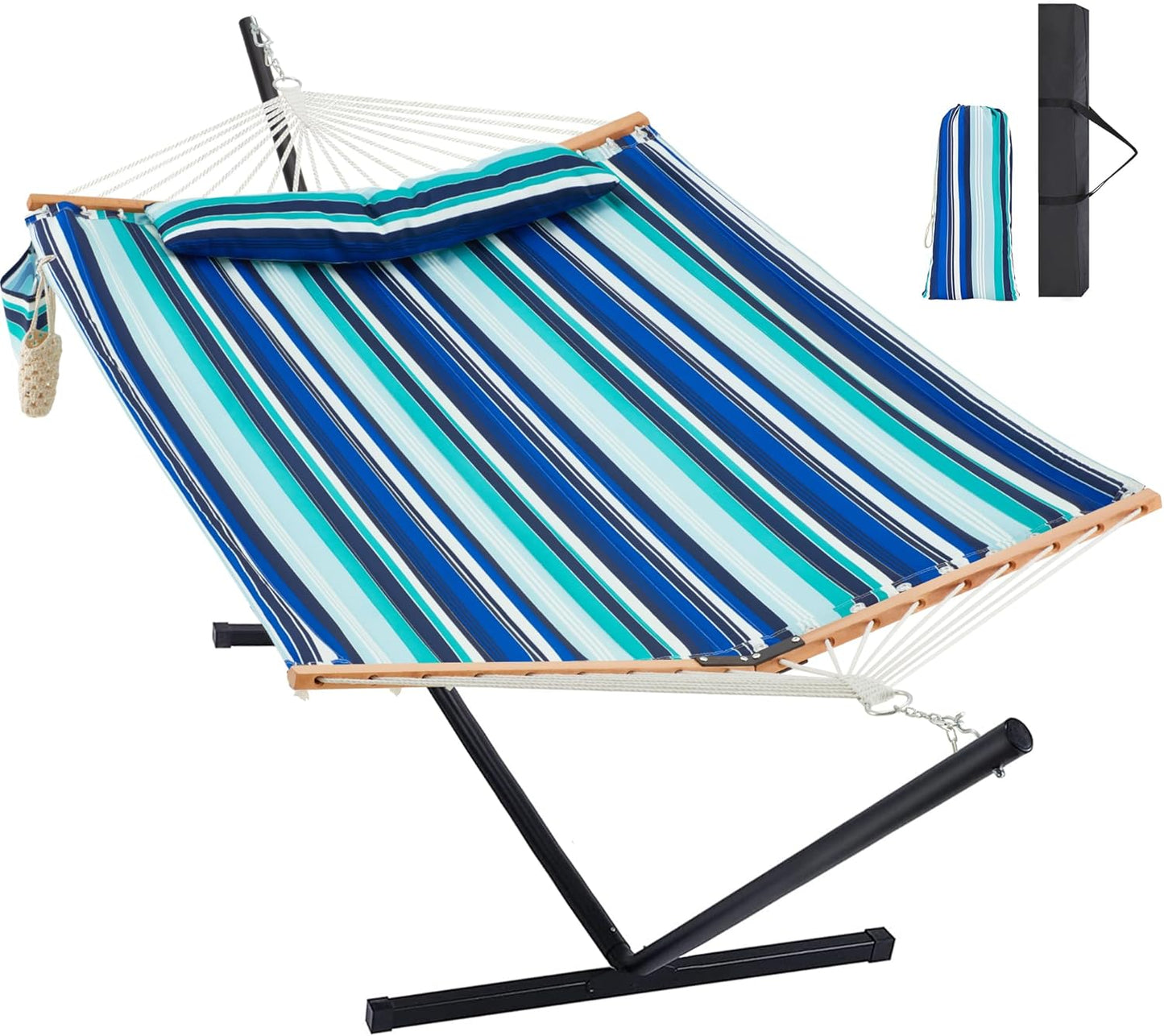 Two Person Hammock with Stand Heavy Duty, Outdoor Patio Hammock with Portable Steel Stand, Large Double Hammocks,480lbs Capacity.(Off White)