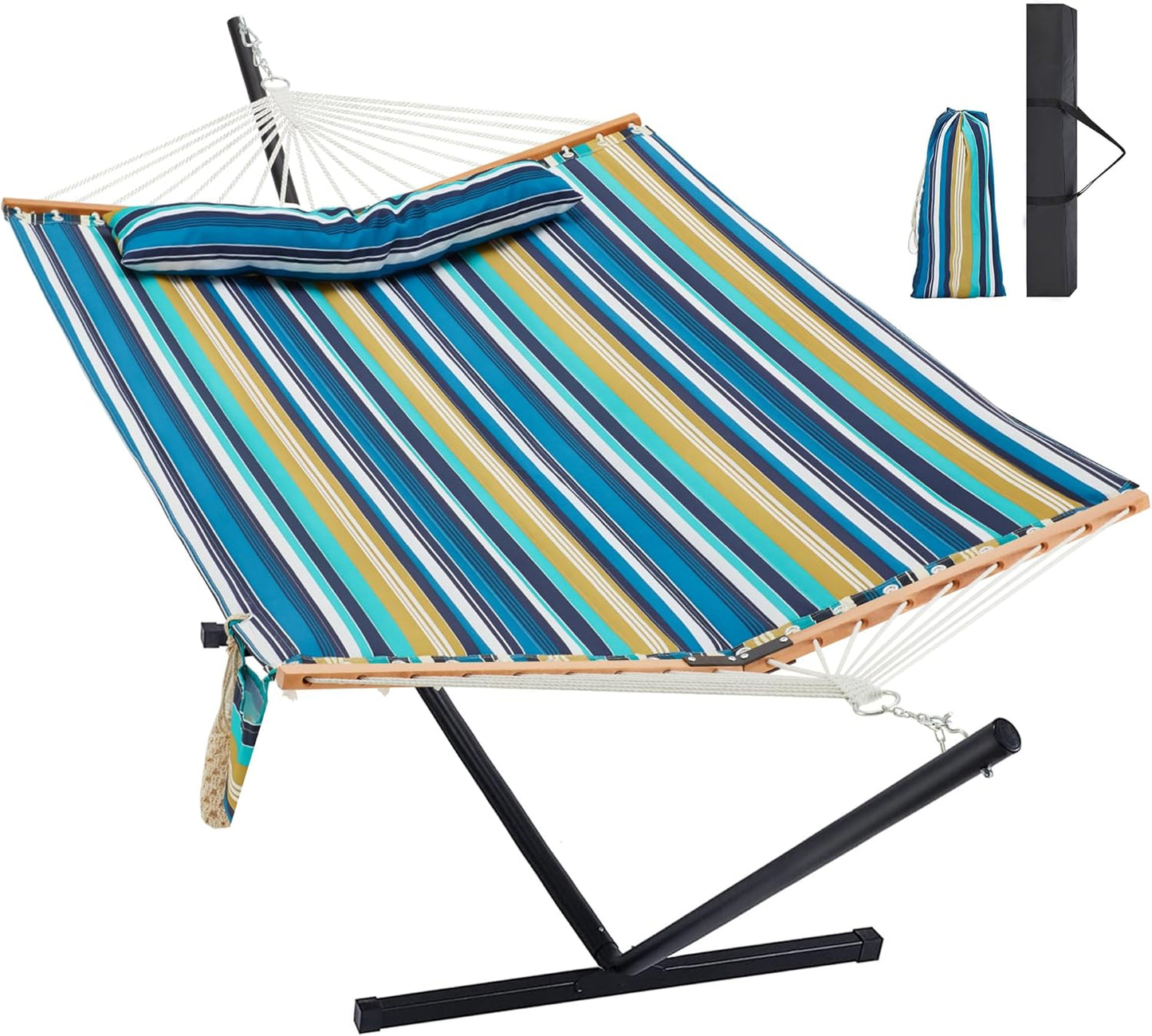 Two Person Hammock with Stand Heavy Duty, Outdoor Patio Hammock with Portable Steel Stand, Large Double Hammocks,480lbs Capacity.(Off White)