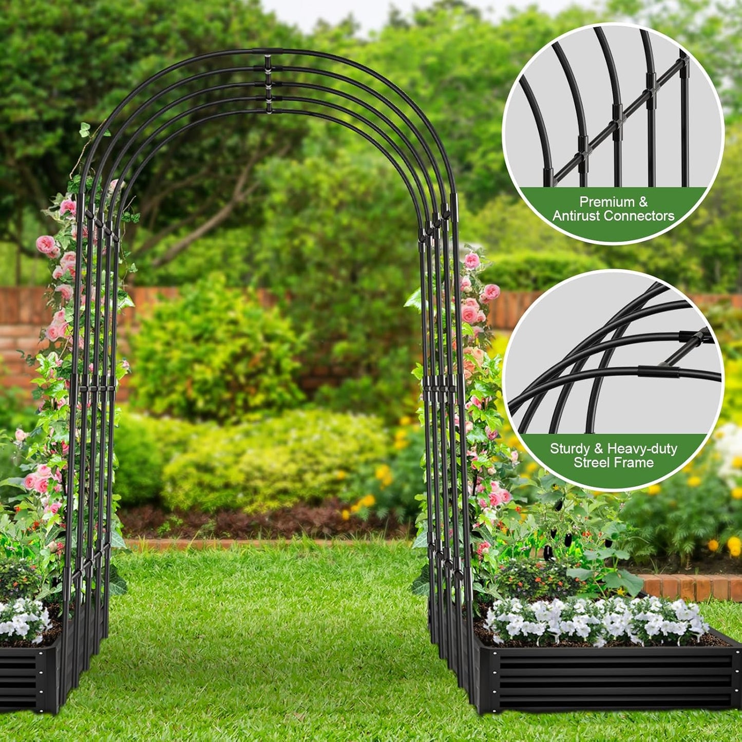 Garden Arch Trellis, Metal Arch Trellis for Climbing Plants Outdoor, Yard, Garden, Climbing Plants w/Decorative Wire Lattice - Black