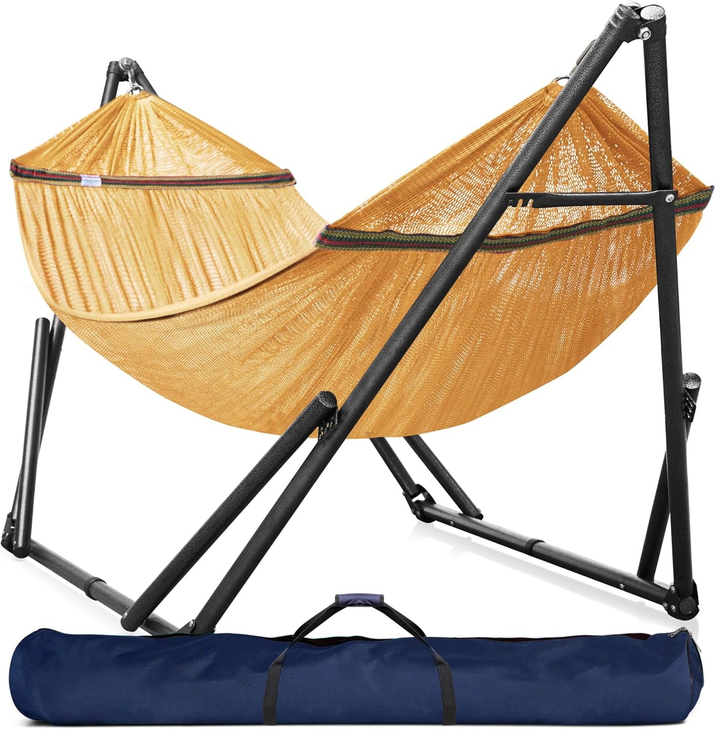 Tranquillo Universal Double Hammock with Stand Included for 2 Persons/Foldable Hammock Stand 600 lbs Capacity Portable Case - Inhouse, Outdoor, Camping, Sky
