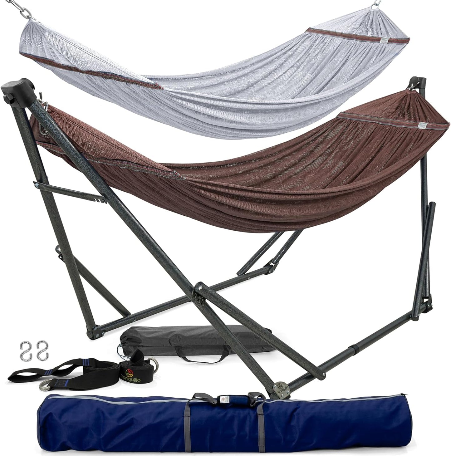 Tranquillo Universal Double Hammock with Stand Included for 2 Persons/Foldable Hammock Stand 600 lbs Capacity Portable Case - Inhouse, Outdoor, Camping, Sky
