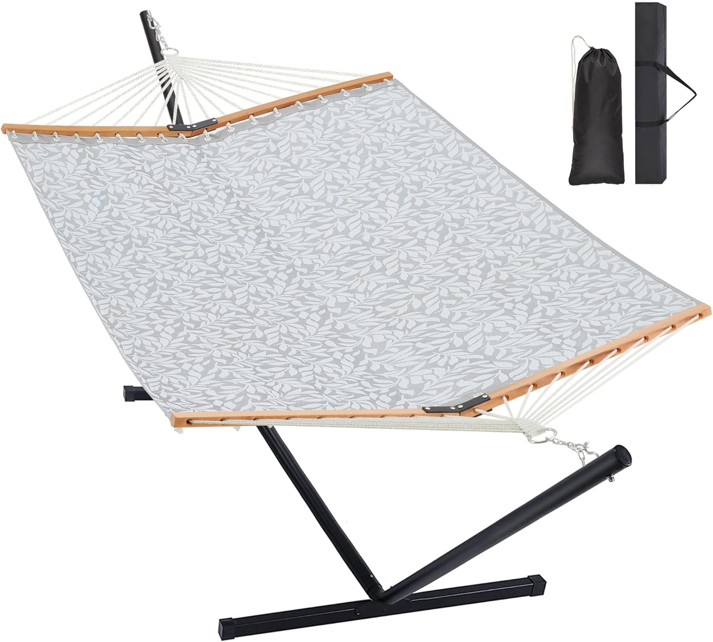 Two Person Hammock with Stand Heavy Duty, Outdoor Patio Hammock with Portable Steel Stand, Large Double Hammocks,480lbs Capacity.(Off White)