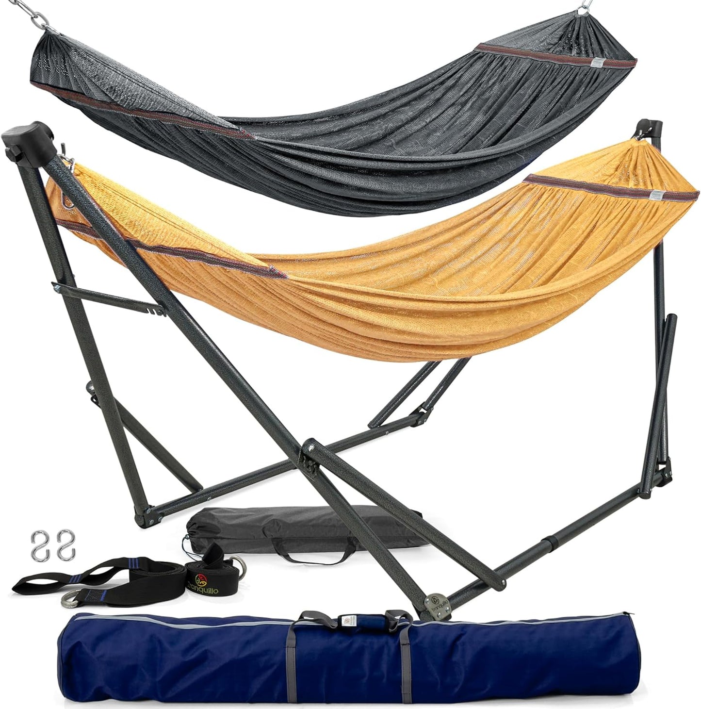 Tranquillo Universal Double Hammock with Stand Included for 2 Persons/Foldable Hammock Stand 600 lbs Capacity Portable Case - Inhouse, Outdoor, Camping, Sky
