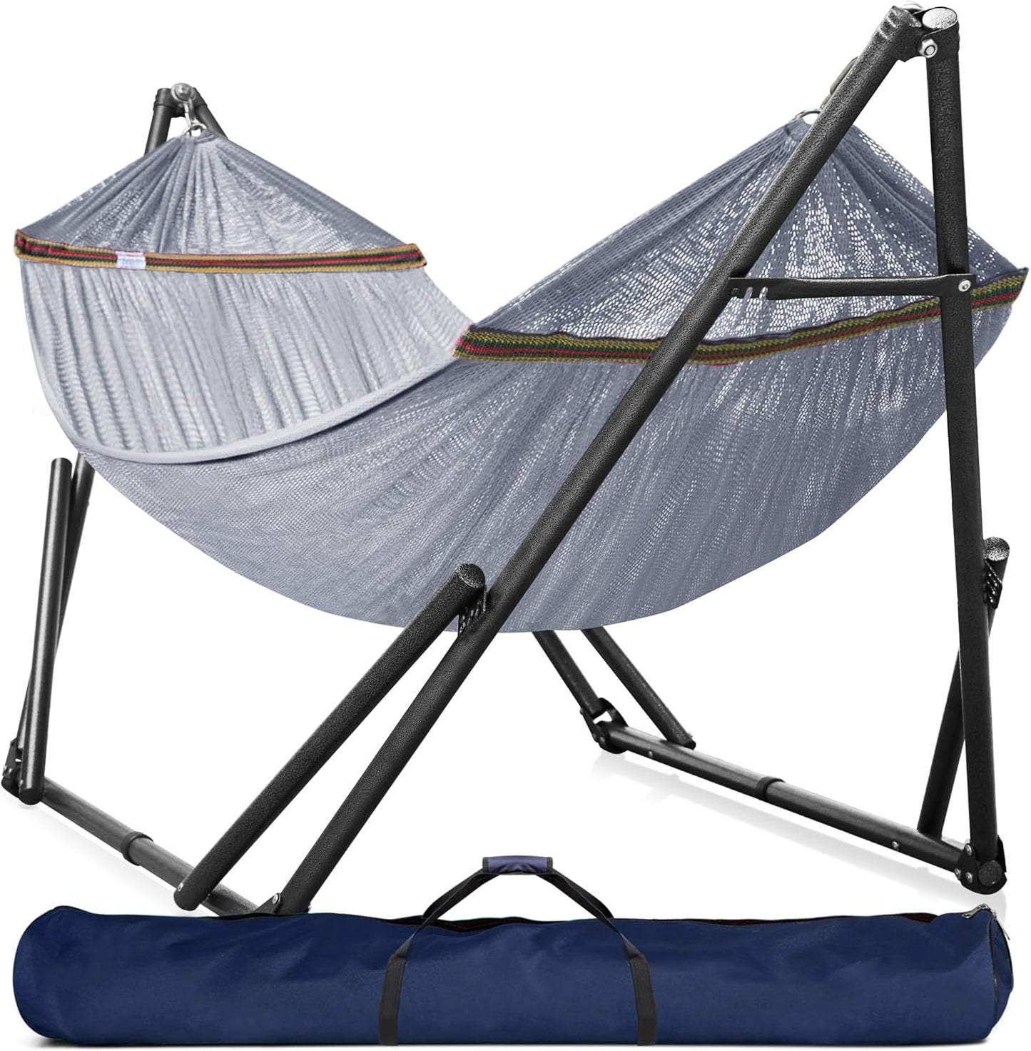 Tranquillo Universal Double Hammock with Stand Included for 2 Persons/Foldable Hammock Stand 600 lbs Capacity Portable Case - Inhouse, Outdoor, Camping, Sky