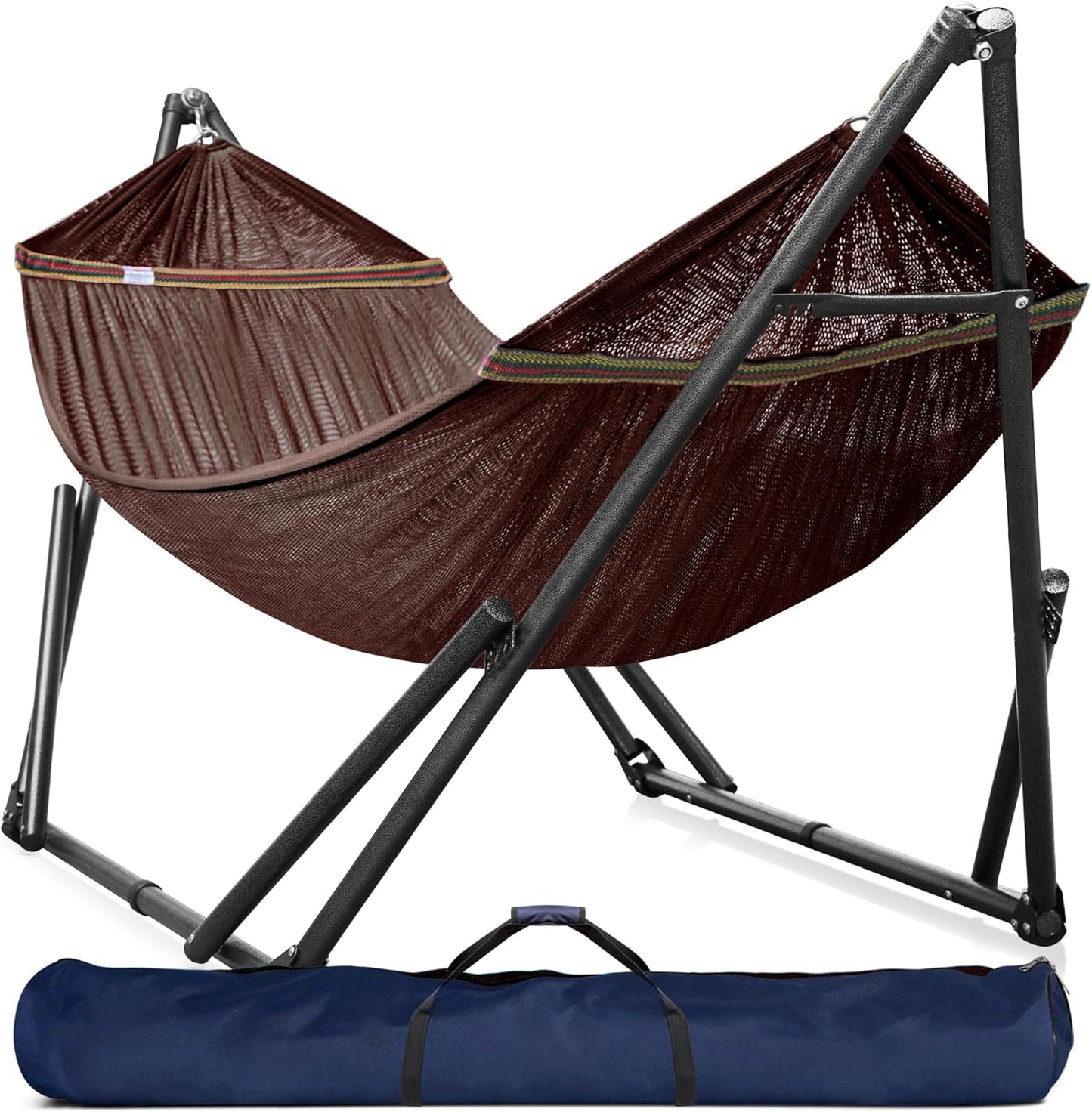 Tranquillo Universal Double Hammock with Stand Included for 2 Persons/Foldable Hammock Stand 600 lbs Capacity Portable Case - Inhouse, Outdoor, Camping, Sky