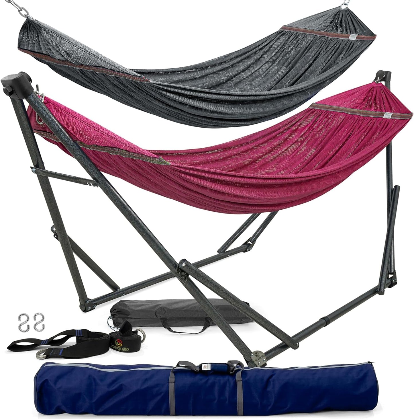 Tranquillo Universal Double Hammock with Stand Included for 2 Persons/Foldable Hammock Stand 600 lbs Capacity Portable Case - Inhouse, Outdoor, Camping, Sky