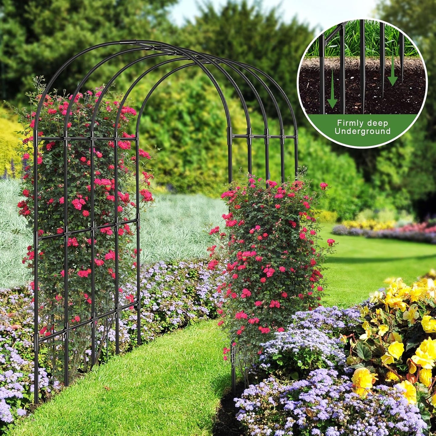 Garden Arch Trellis, Metal Arch Trellis for Climbing Plants Outdoor, Yard, Garden, Climbing Plants w/Decorative Wire Lattice - Black