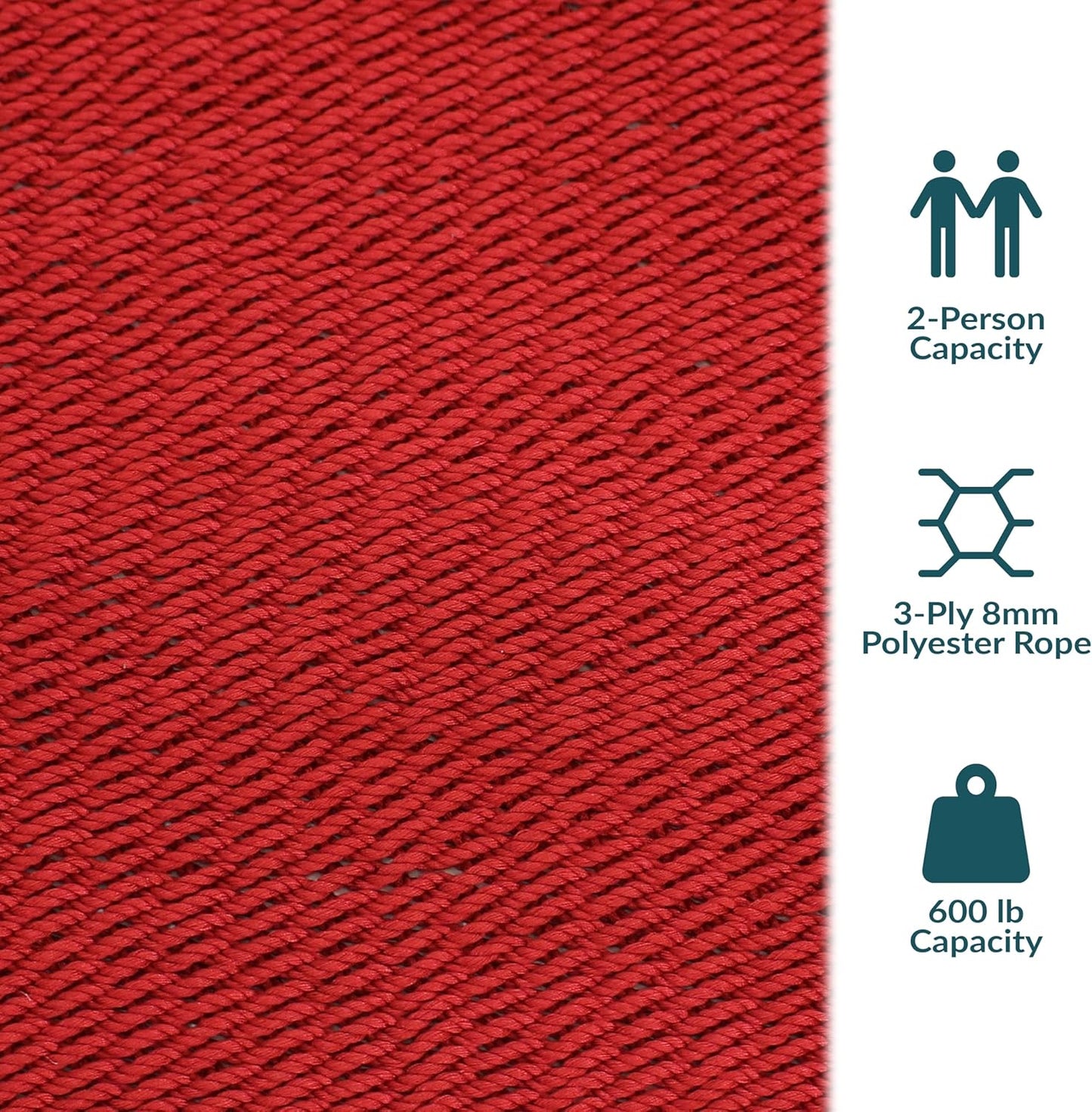 Sunnydaze Soft-Spun Polyester Rope Double Hammock for Outside - 600-Pound Weight Capacity Extra Large Hammock - Red