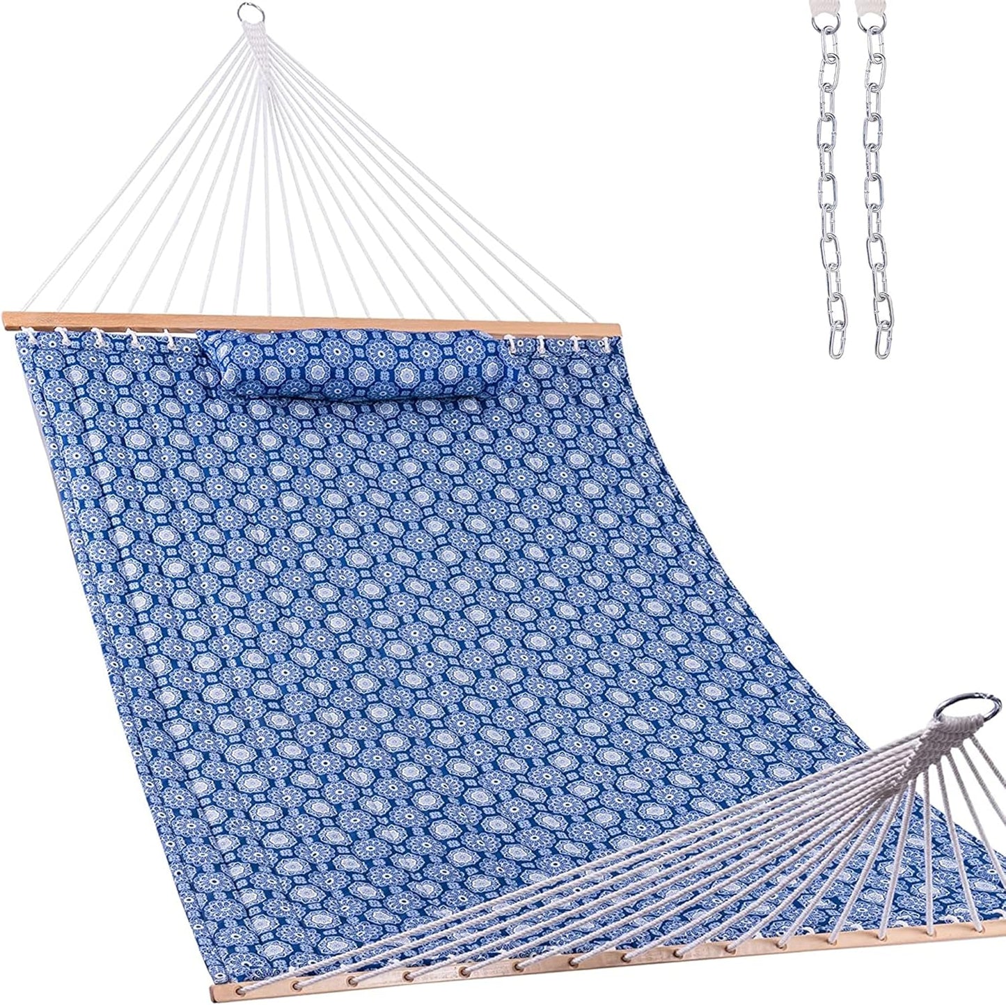 Lazy Daze Hammocks 12 FT Double Layered Quilted Fabric Hammock Swing with Pillow and Carrying Bag, Elegant Tassels and Spread Bar Heavy Duty Stylish for Two Person, Floral